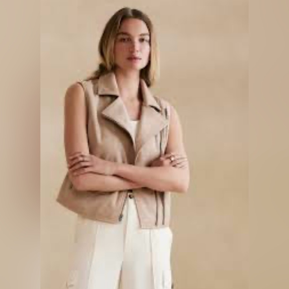 Banana Republic Factory Women’s Tan Vegan Suede Moto Vest / Size S / Brand NWT